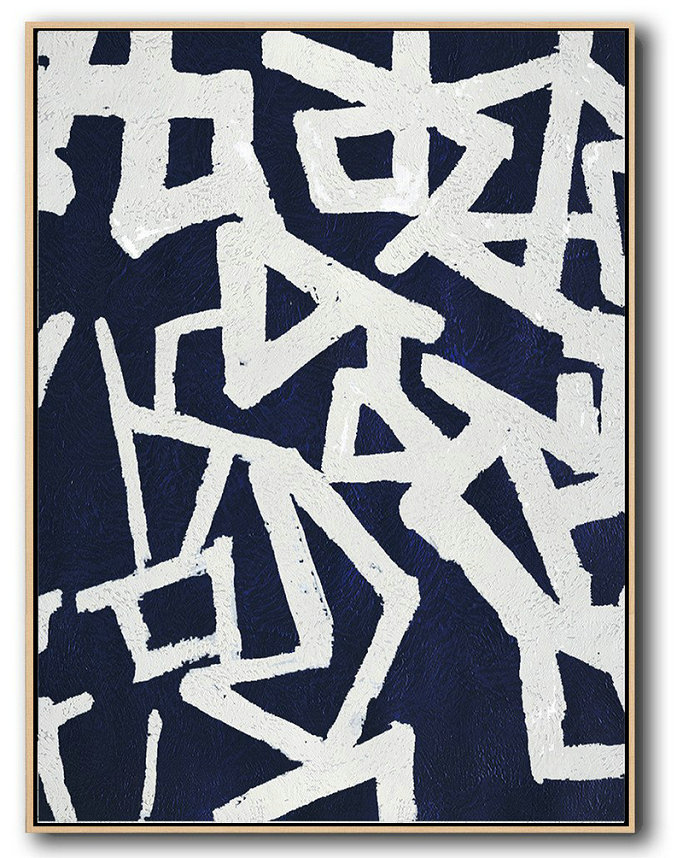 Buy Hand Painted Navy Blue Abstract Painting Online,Huge Abstract Canvas Art #D7H9